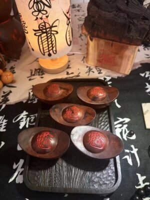 Lightning-struck wooden five-way god of wealth ornament